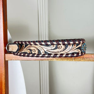 Pretty High Quality Hand Tooled Leather Whit Concho Luxury Collar Adjustable Personalized Custom Logo Genuine Leather Dog Collar - Product Image 4