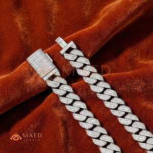 Collier en argent 925 avec moissanite ronde taille baguette, chaîne cubaine brillante, style hip-hop de luxe pour homme et femme - Product Image 2
