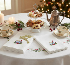 Serviette à main en coton blanc de haute qualité serviette à thé avec tasse brodée de serviette d'invité de café pour les vacances de Noël - Product Image 1