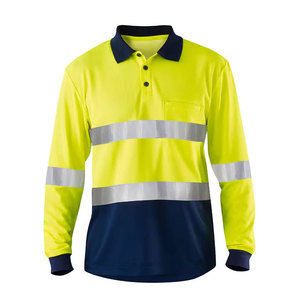 Chemise polo de travail haute visibilité en coton, manches longues, avec bande réfléchissante de haute qualité, vêtements de sécurité pour les travaux de construction - Product Image 3