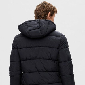 Veste longue matelassée noire pour homme, à capuche, coupe-vent, décontractée, hiver, fermeture éclair, rembourrage en polyester, manches régulières, couleur unie - Product Image 2