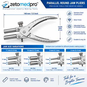 Pince à bec rond parallèle en acier inoxydable pour la fabrication de bijoux, outil de façonnage de fil, 5,5 pouces, Zetomed Pro - Product Image 2