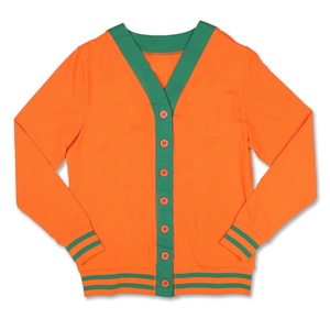 <b>Women's</b> <b>Orange</b> V-Neck <b>Cardigan</b> Full Sleeve Knitted Solid Colour Casual Button Front Lined Sweater Autumn Wear - Product Image 1