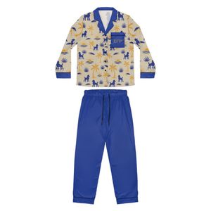 Ensemble de pyjama en satin personnalisé pour femme, motif Poodle élégant, vêtements de nuit luxueux et soyeux avec chemise boutonnée et pantalon assorti - Product Image 1