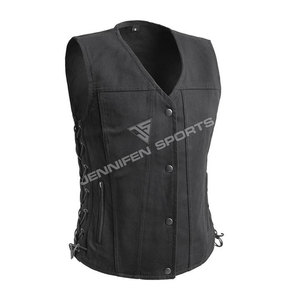Gilet de moto personnalisé pour femme en toile 100% coton avec boutons décoratifs, logo décontracté et lacets latéraux - Product Image 1
