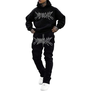Men's 2 Piece Outfits Letter Graphic Print Long Sleeve Pocket Sweatshirt and Sweatpants Tracksuit <b>Set</b> - Product Image 1