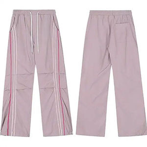 Pantalones de chándal casuales acampanados para hombre, novedad OEM, pantalones de nailon holgados con rayas laterales, pantalones rectos apilados - Product Image 3