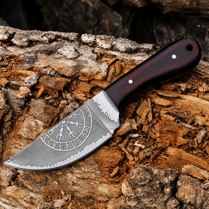 Couteau Viking Skinner artisanal OEM personnalisé, gravé, en acier à haute teneur en carbone, lame fixe, manche en bois, pour le camping en plein air, la survie en milieu sauvage - Product Image 2