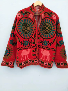 Veste bomber réversible en velours pour femme, broderie florale faite à la main, style vintage, vêtement d'extérieur haut de gamme, automne/hiver, coton - Product Image 1