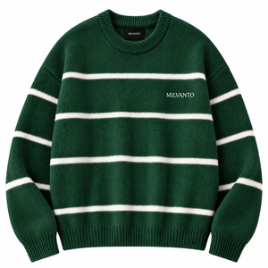 Pull en tricot rayé pour homme avec logo personnalisé noir, mélange de coton et d'acrylique, col rond, manches longues, pull de qualité supérieure - Product Image 5