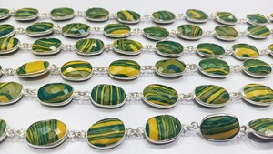 Chaîne de pierres précieuses en agate Fordite, forme libre, briolette, 10 à 15 mm, connecteur à sertir, vendue au mètre - Product Image 4