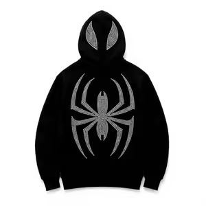 Spider <b>Man</b> Emblem Embroidered 100% Cotton Spring <b>Hoodie</b> 400+ GSM Regular Fit Letter Pattern Custom Logo Front <b>Lined</b> Unisex - Product Image 1