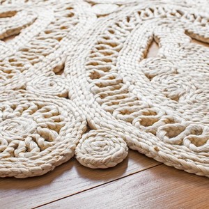 Handmade Organic Cotton Medallion Area <b>Rug</b> <b>Round</b> Bohemian Style Flat Weave Living Room Decor <b>White</b> - Product Image 2
