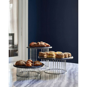 Black Color <b>Marble</b> Round Shape Top With Stainless Steel Silver Shiny Polished Luxury <b>Cake</b> <b>Stand</b> Wedding & Parties Table Decor - Product Image 1