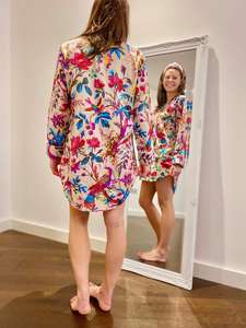 Pijama de algodón para mujer, conjunto de camisa larga con botones, estampado, suave, para verano, playa, noche, vestido de dormir. - Product Image 4