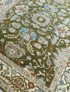 Hand Knotted Wool Oushak Carpet Olive Green Custom Modern Design Luxury Handmade PET Friendly Non-Slip 1 Piece Area <b>Rug</b> Living - Product Image 3