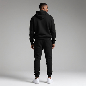 Conjunto Deportivo Unisex con Sudadera con Cremallera Completa Negra, Pantalones Deportivos de Felpa Casuales para Todas las Temporadas, Corte Regular, Color Sólido, con Bolsillos, Zapatillas Blancas - Product Image 2