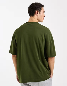 Camiseta de Algodón Verde Oliva Extra Grande para Hombre, Manga Corta, Cuello Redondo, Estilo Casual Holgado, Tejido Jersey, Color Sólido, Estilo Urbano - Product Image 5