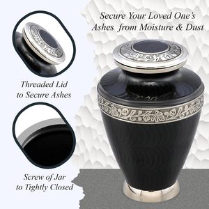 Urne noire pour cendres humaines, série Élégance Adulte, urne funéraire pour adulte, urne commémorative pour adulte avec sac en velours - Product Image 3