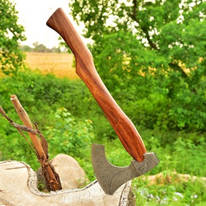 Tête de hache artisanale en acier Damas avec manche en bois et étui en cuir - Qualité industrielle DIY, disponible en ODM/OEM, lame de 5,5 pouces, 3 lb - Product Image 4