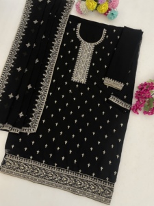 Luxurious Black Embroidered Pakistani Suit with Elegant <b>White</b> <b>Lace</b> Detailing Stylish Festive and Party Wear Outfit - Product Image 5