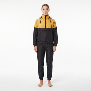 Women's Regular Fit Quarter Zip Hooded Color Block Nylon <b>Athletic</b> Tracksuit with Matching Jogger Pants Set - Product Image 5