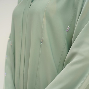Women Modest Abaya Beaded <b>Long</b> Sleeve Maxi <b>Dress</b> Solid Round Neck Islamic Robe <b>for</b> <b>Eid</b> Ramadan Daily Wear Modest Islamic maxi - Product Image 4
