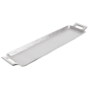 Plateau de service ovale long en aluminium moulé martelé avec bordure perlée argentée antique, pour pain et poisson, idéal pour la décoration de table - Product Image 2