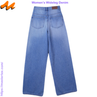 Jean large taille haute décontracté et élégant pour femme en denim léger d'été, déchiré, coupé et cousu, en coton, polyester et élasthanne, 10,47 OZ