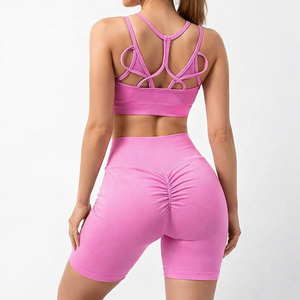 Conjunto Deportivo Seamless para Mujer, Fabricante de Sujetadores Deportivos y Pantalones Cortos Scrunch, OEM, Marca Privada, Venta al Por Mayor - Product Image 2