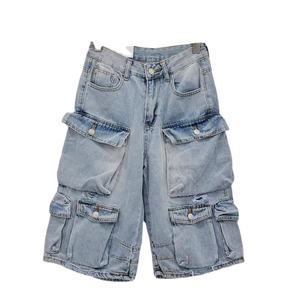 Shorts en jean cargo délavés personnalisés pour hommes, coupe ample, style vintage, décontractés, en coton, de haute qualité - Product Image 1