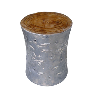 Tabouret rond en aluminium de style marocain moderne, finition martelée argentée, table d'appoint en métal pour intérieur et extérieur, mobilier d'appoint - Product Image 6