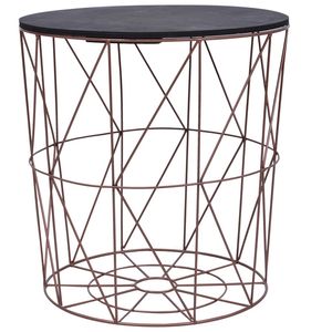 Set di 3 tavolini da caffè impilabili in rame, MDF nero e metallo - Product Image 3