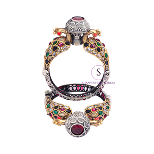 Brazalete Kada de Latón Hecho a Mano en India, con Diseño de Pavo Real, Multicolor, Estilo Vintage, Abrible, Joyería para Mujer, Boda - Product Image 5