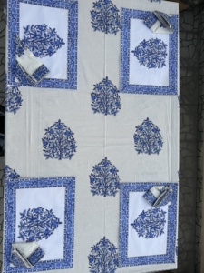 Premium Cotton Hand Block Printed Dining Table Cover Set with 8 Pcs Napkins Ethnic Design Washable <b>Tablecloth</b> for Restaurant - Product Image 6