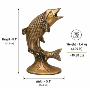 SHUBHAM Figura de Pez Vintage de Latón, Bañada en Oro, Pulida, Duradera, Esculpida, Decoración Religiosa para el Hogar, Regalo Artificial - Product Image 4