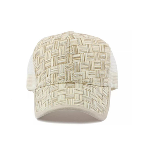 Four Seasons New Outdoor <b>Sunscreen</b> Hats Solid Color Woven Grass Hard Top Mesh Baseball Caps - Product Image 1