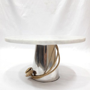 High Quality 1-Tier Stainless Steel <b>Cake</b> <b>Stand</b> with Shinny Polish Round Marble Top Other Wedding Decorations - Product Image 1