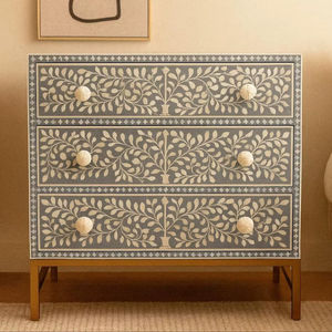 Cajón con Incrustaciones de Hueso de ILAHI, Diseño Moderno con Detalles de Ágata, Mueble Portátil para el Hogar - Product Image 1