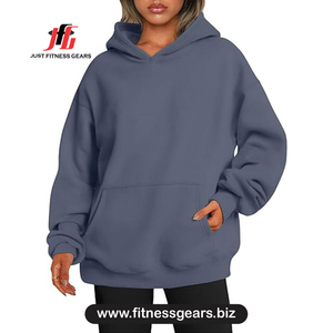Sweat-shirt à capuche surdimensionné pour femme en molleton de coton, couleur unie, manches longues, respirant, pour l'automne - Product Image 1
