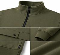Sweat-shirt en molleton pour homme, vert olive, col montant, fermeture éclair quart, coupe classique, couleur unie, avec poche, style automne