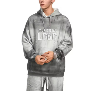 Street Hip Hop Washed <b>Spray</b> Dyed Oversized Mens Hoodies Customized Logo Plus Fleece Gradient Color Loose Men's Hoodies - Product Image 4
