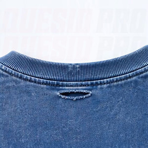 T-shirt pour homme à manches courtes, style streetwear hip hop, surdimensionné, effet usé, 100% coton, vintage, légèrement délavé, impression en relief, couleur bleue - Product Image 3