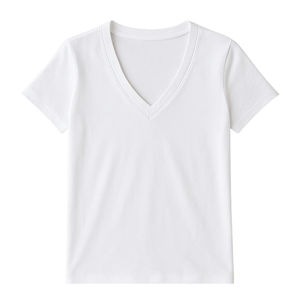 เสื้อยืดลำลองผู้หญิง เนื้อผ้านุ่ม ระบายอากาศดี สีขาว แขนสั้น คอวี ผ้าฝ้ายออร์แกนิค 100% คุณภาพดีเยี่ยม ผ้าไม่หด - Product Image 2