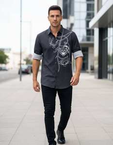 เสื้อเชิ้ตผู้ชายผ้าลินินพรีเมียมพิมพ์ลายดอกไม้ แขนยาว ทรงปกติ ปกเสื้อแบบสเปรด ติดกระดุม ดีไซน์เนอร์แบรนด์ DC - Product Image 5