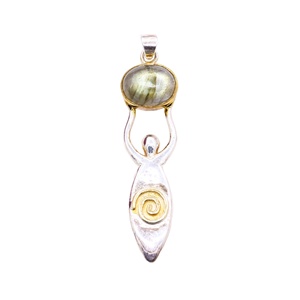 Colgante Espiral de Diosa con Labradorita Verde y Bisel de Plata de Ley 925 Bicolor al por Mayor - Joyas Memoria - Product Image 3