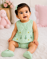 Ensemble tunique en coton brodé de fleurs pour bébés filles, sans manches, col rond, 2 pièces, respirant, pour l'été