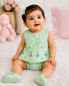 Conjunto de Túnica de Algodón con Bordado Floral para Bebés Niñas, Sin Mangas, Cuello Redondo, 2 Piezas, Transpirable, Ropa de Verano - Product Image 1