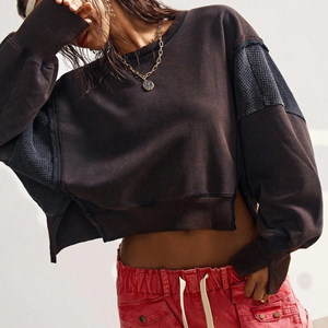 Custom 2026 Women Cropped Sweatshirt Lace Up <b>Back</b> Pullover Casual Streetwear Top Loose Long Sleeve Fashion Hoodie - Product Image 6