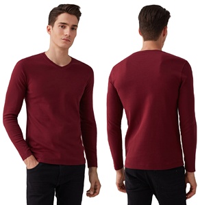 2022 de alta calidad Premium hombres camisetas en 100% tela de interbloqueo de camiseta con cuello en V de manga completa niños Camiseta Hombre t camisas para hombres - Product Image 1